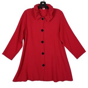 Yushi Tunic Shirt Womens Small Red Ruffle Collar Textured Lagenlook Button Front